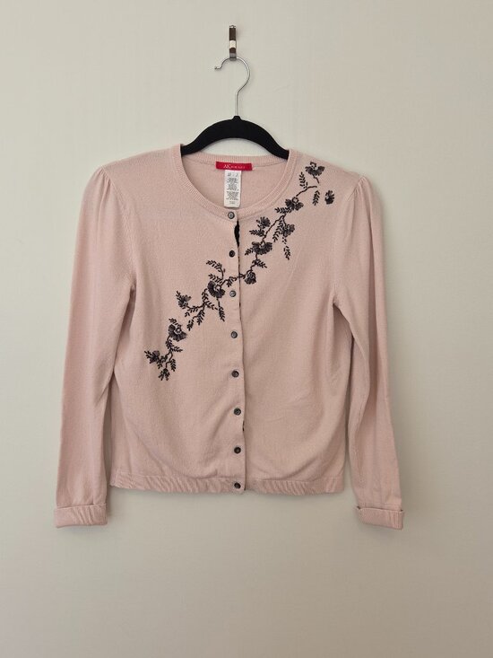 Anne Klein Sweaters - Beaded Cardigan Small Pink Mauve Vintage style